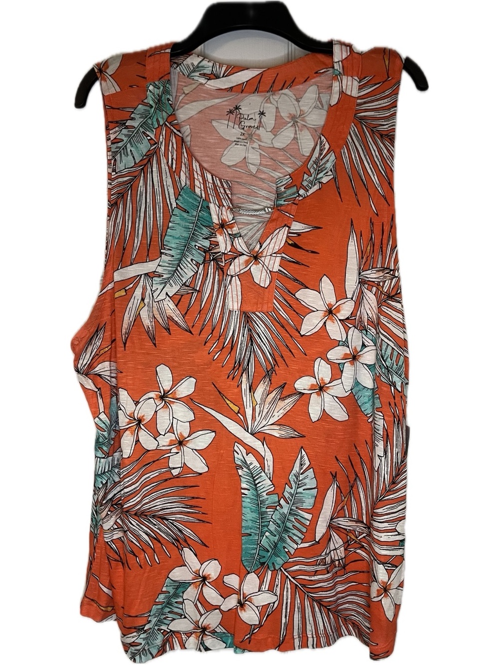 Palm Grove Tropical Orange Floral Sleeveless Tank